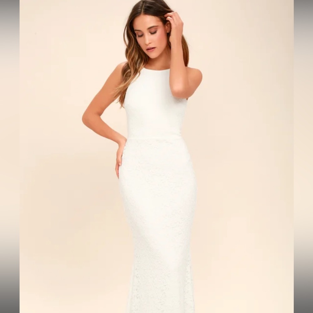 Lulu’s Ephemeral Allure Ivory Lace Maxi Dress NWT